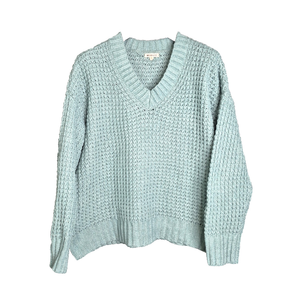 Margeaux & Ellie Womens XL Knit Seafoam V Neck Long Sleeve Winter Fall Outdoors